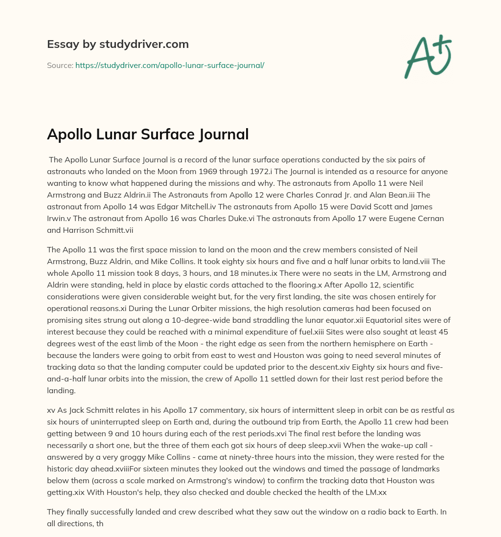Apollo Lunar Surface Journal essay