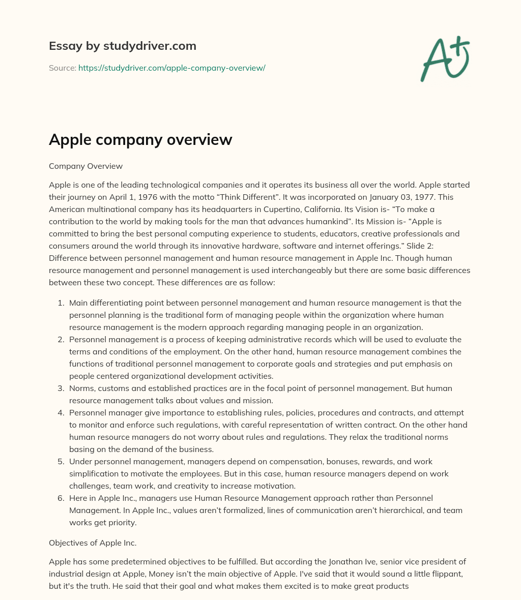 Apple Company Overview essay
