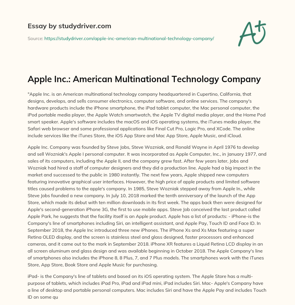 Apple Inc.: American Multinational Technology Company essay