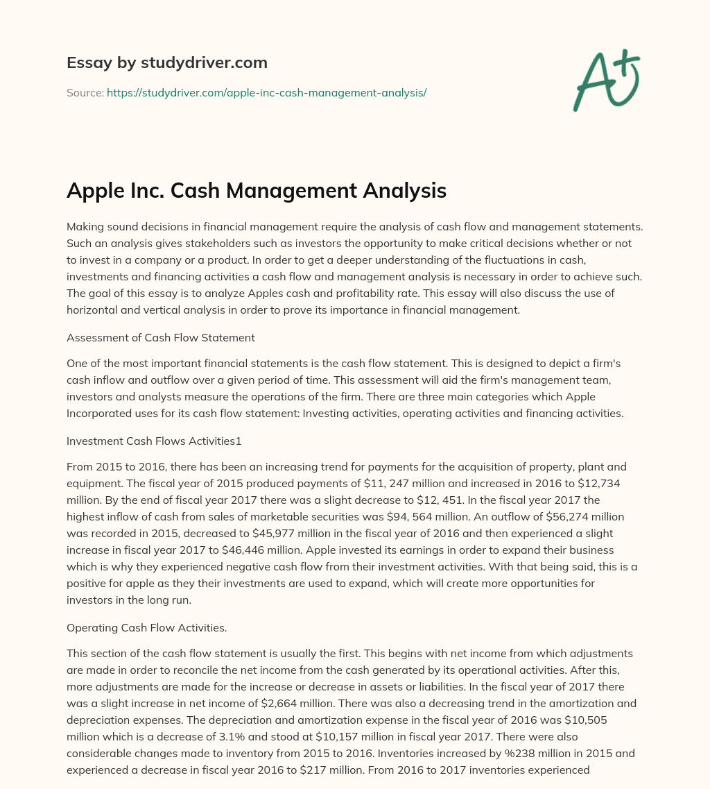Apple Inc. Cash Management Analysis essay