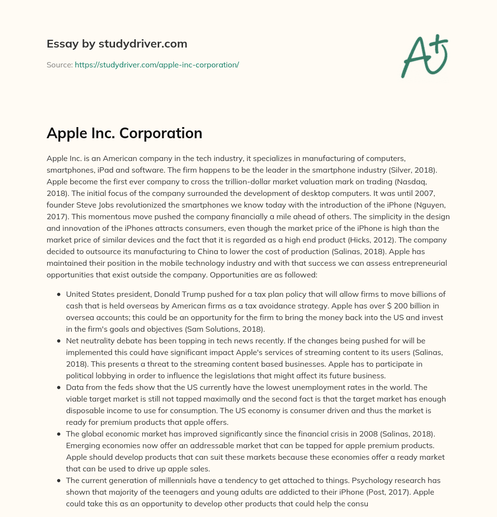 Apple Inc. Corporation essay