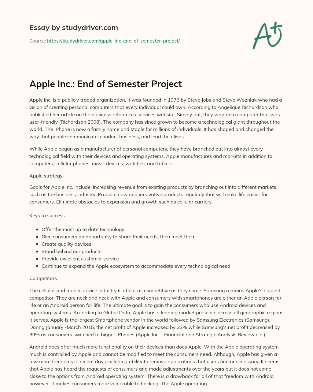 Apple Inc.: End of Semester Project essay
