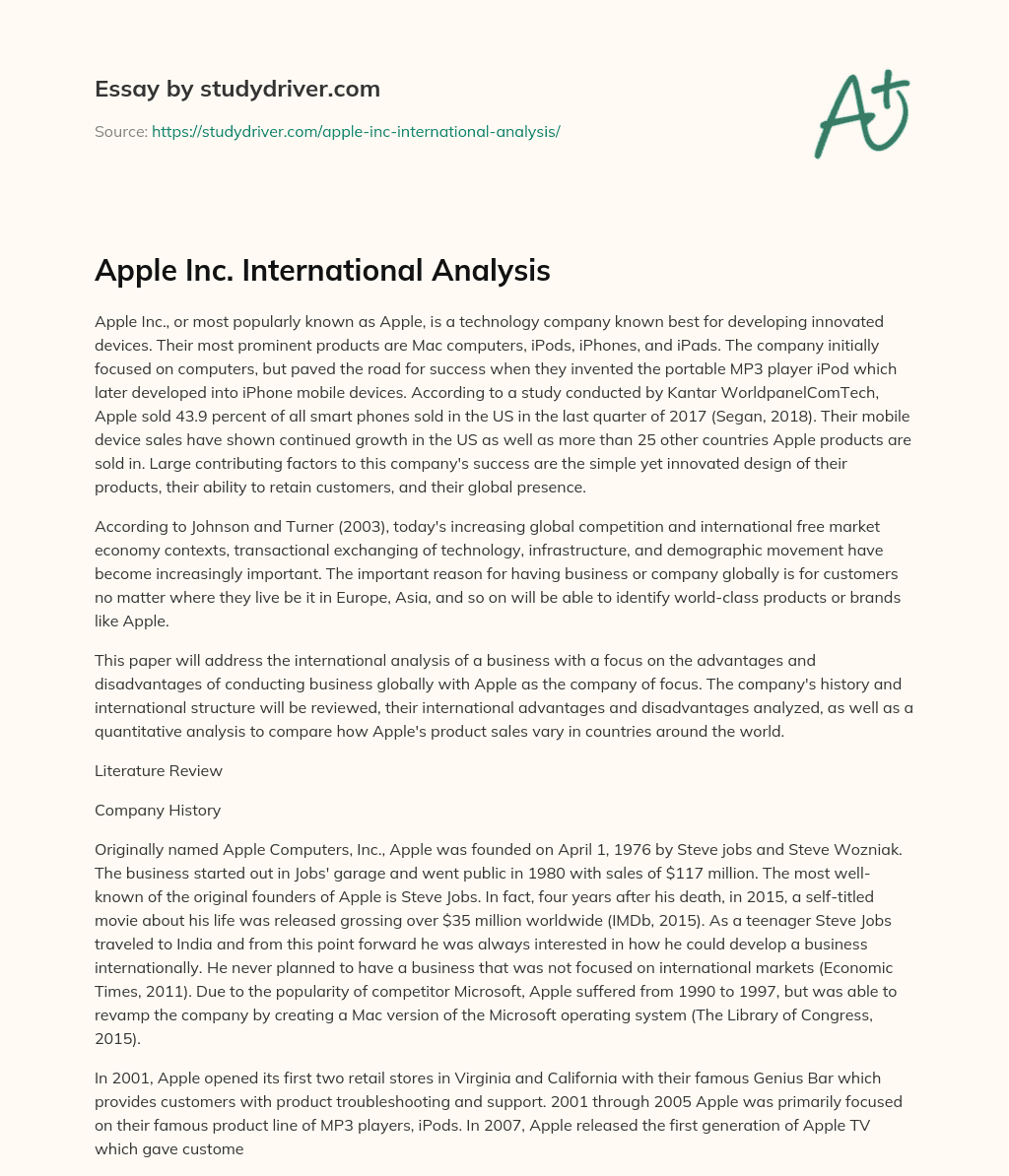 Apple Inc. International Analysis essay