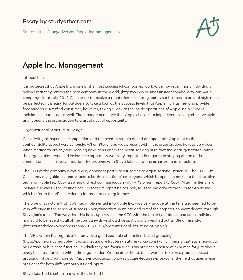 Apple Inc. Management essay