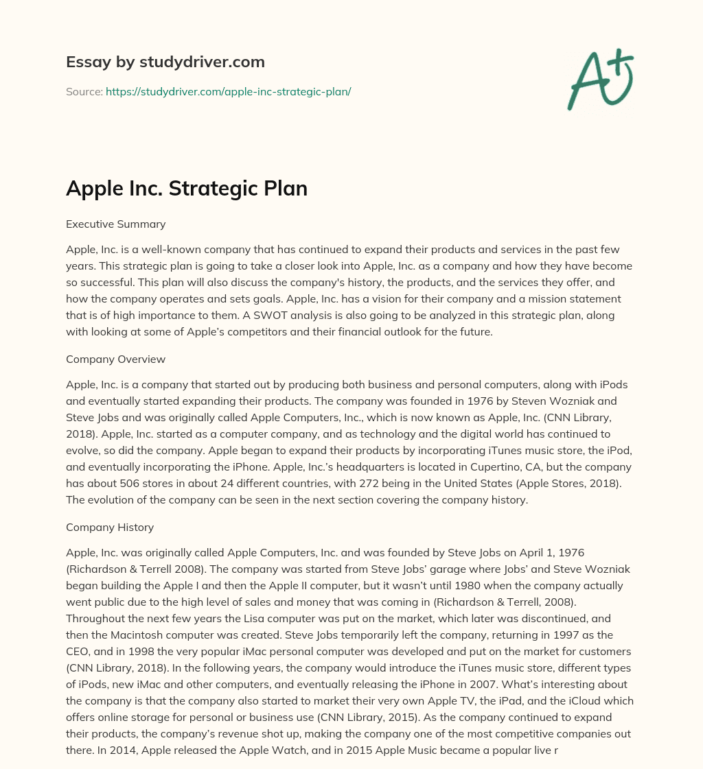 Apple Inc. Strategic Plan essay