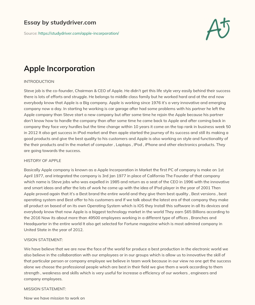 Apple Incorporation essay