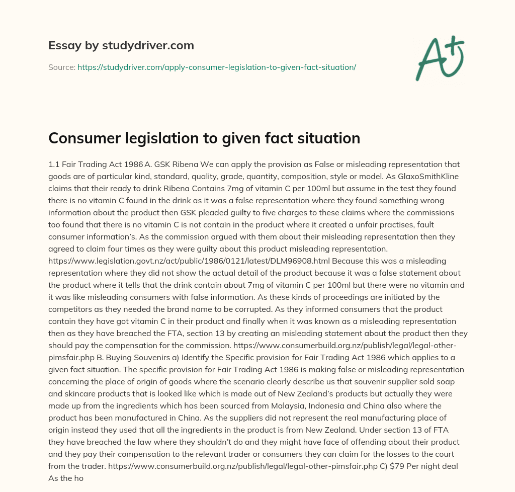Consumer Legislation to Given Fact Situation essay