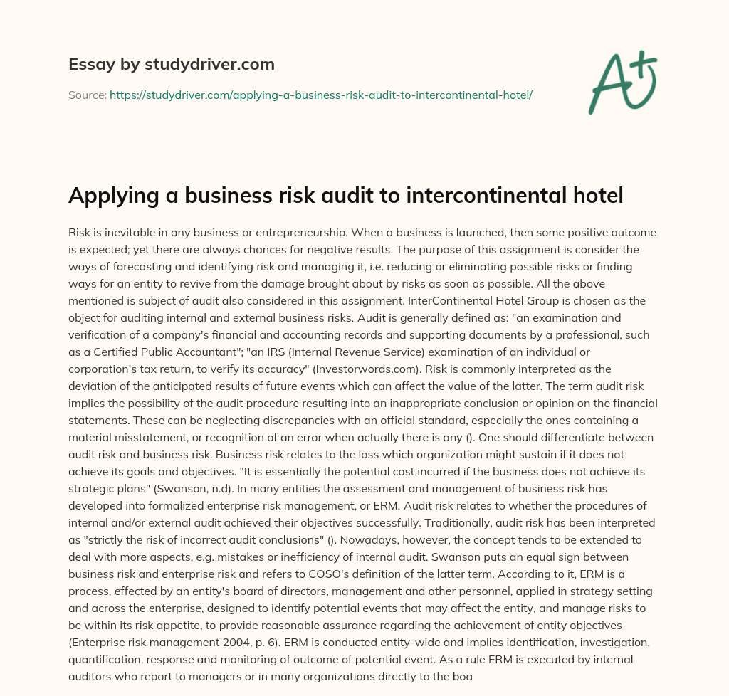 Applying a Business Risk Audit to Intercontinental Hotel essay