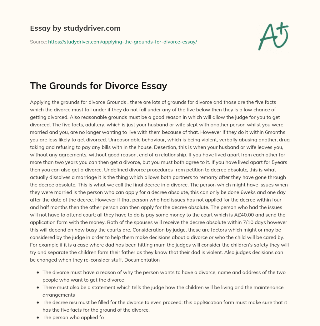 The Grounds for Divorce Essay essay