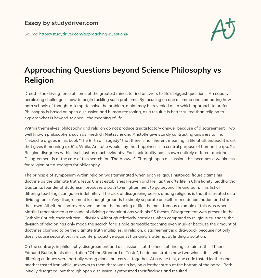 Approaching Questions Beyond Science Philosophy Vs Religion essay