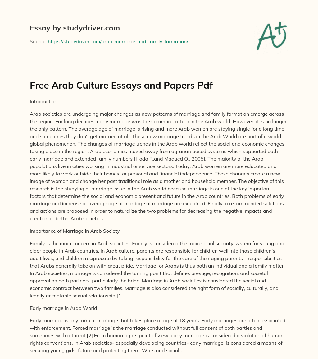 Free Arab Culture Essays and Papers Pdf essay