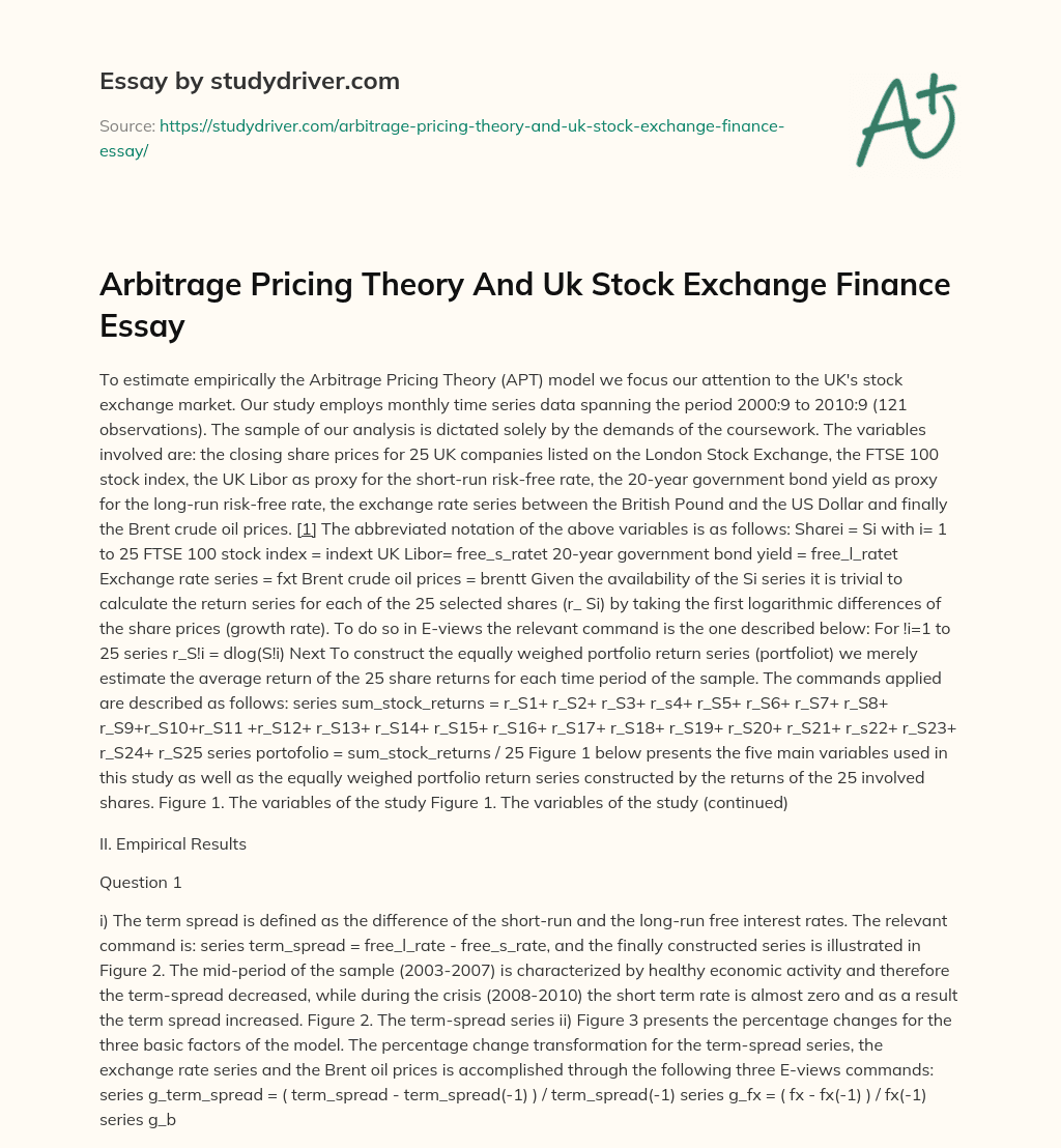 Arbitrage Pricing Theory and Uk Stock Exchange Finance Essay essay