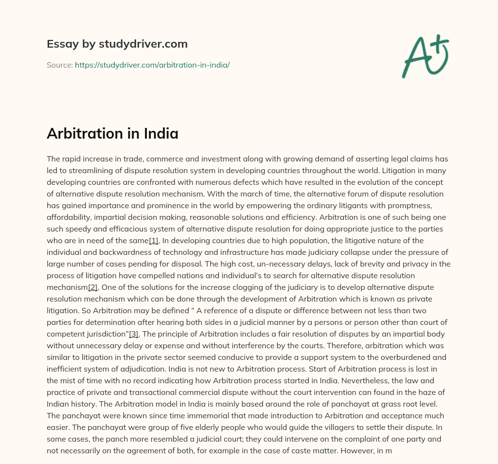 Arbitration in India essay