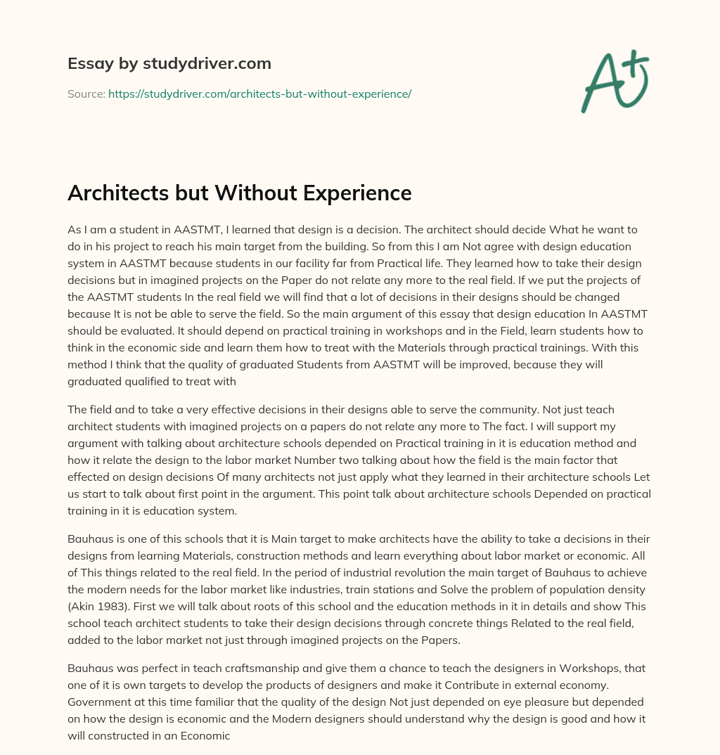 Architects but Without Experience essay