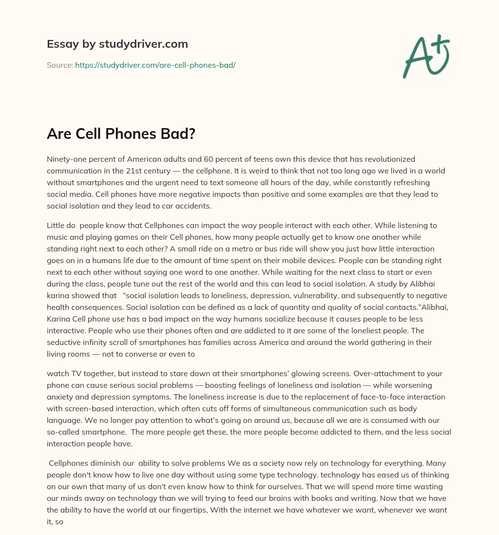 Are Cell Phones Bad? essay