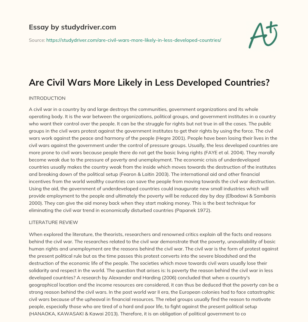 Are Civil Wars more Likely in Less Developed Countries? essay