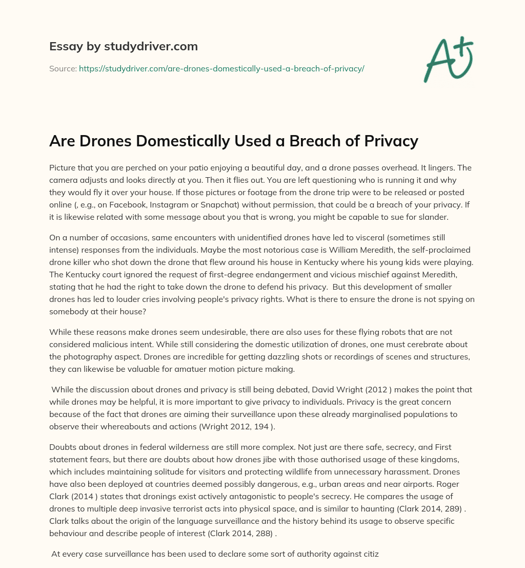 Are Drones Domestically Used a Breach of Privacy essay