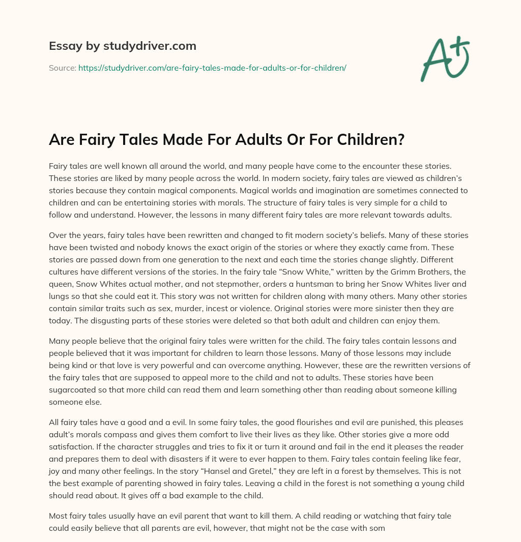 Are Fairy Tales Made for Adults or for Children? essay