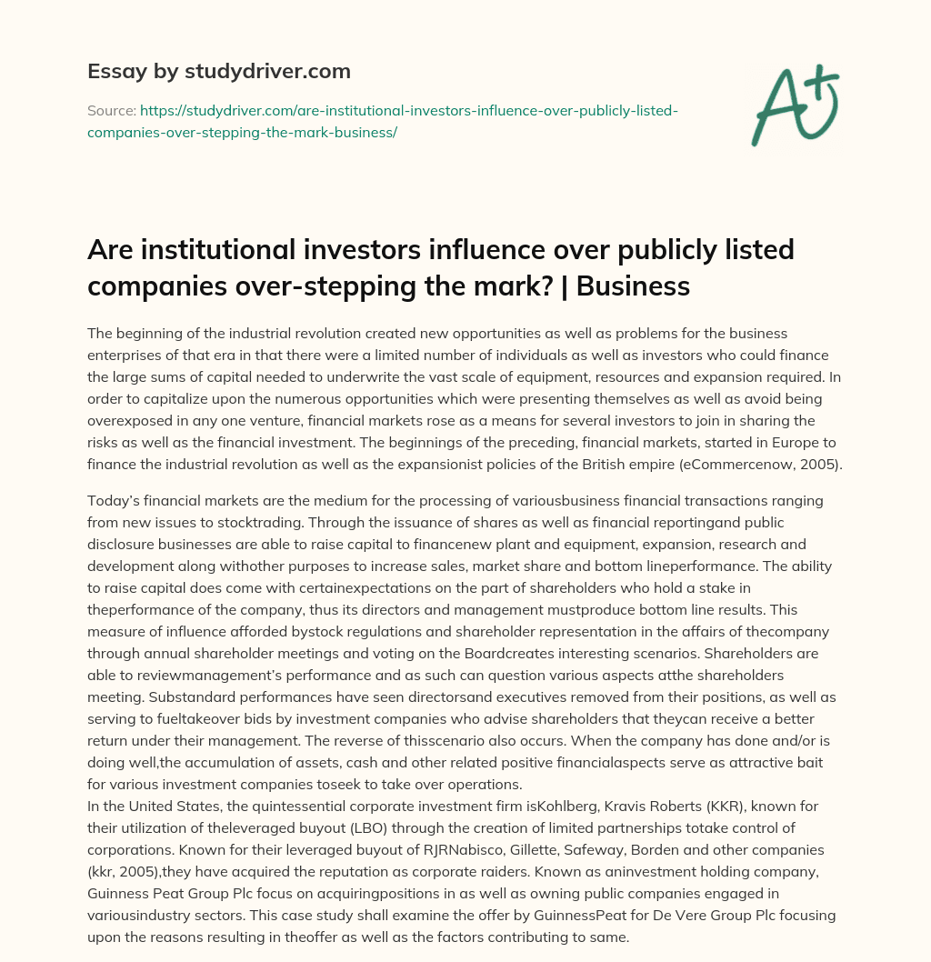 Are Institutional Investors Influence over Publicly Listed Companies Over-stepping the Mark? | Business essay