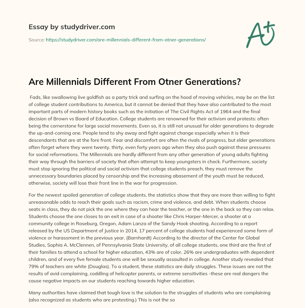 Are Millennials Different from Otner Generations? essay