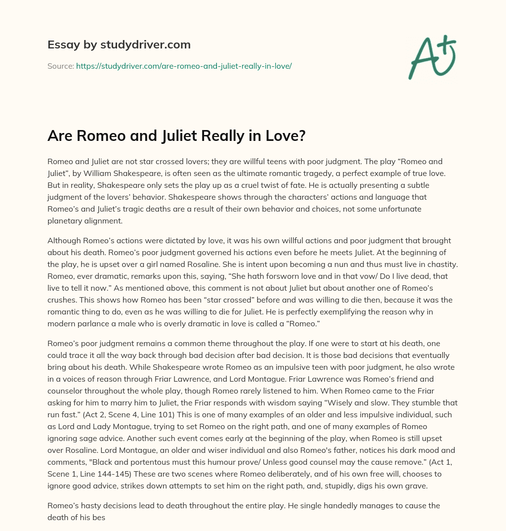 Are Romeo and Juliet Really in Love? essay