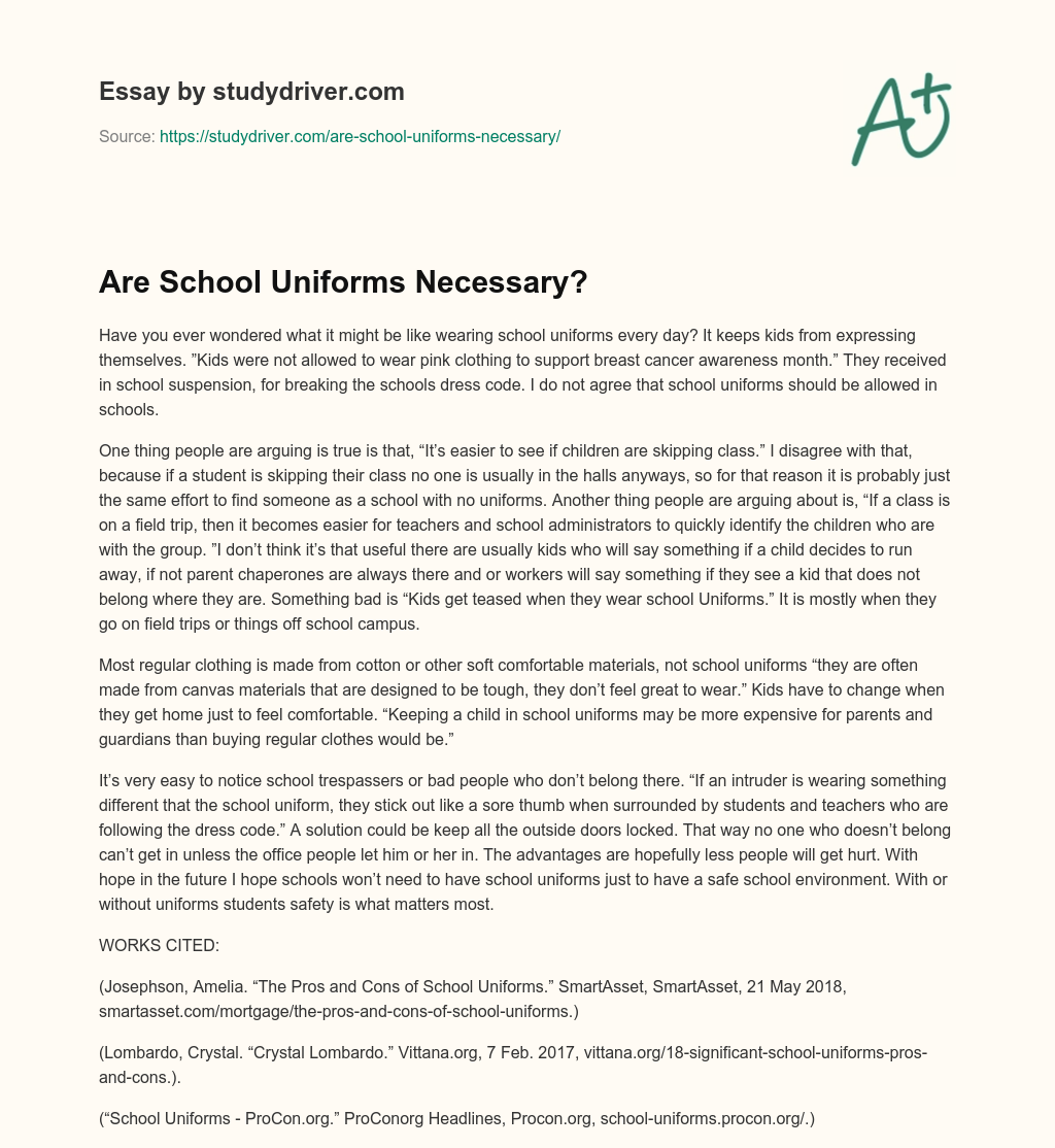 Are School Uniforms Necessary? essay