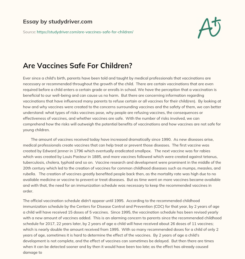 Are Vaccines Safe for Children? essay