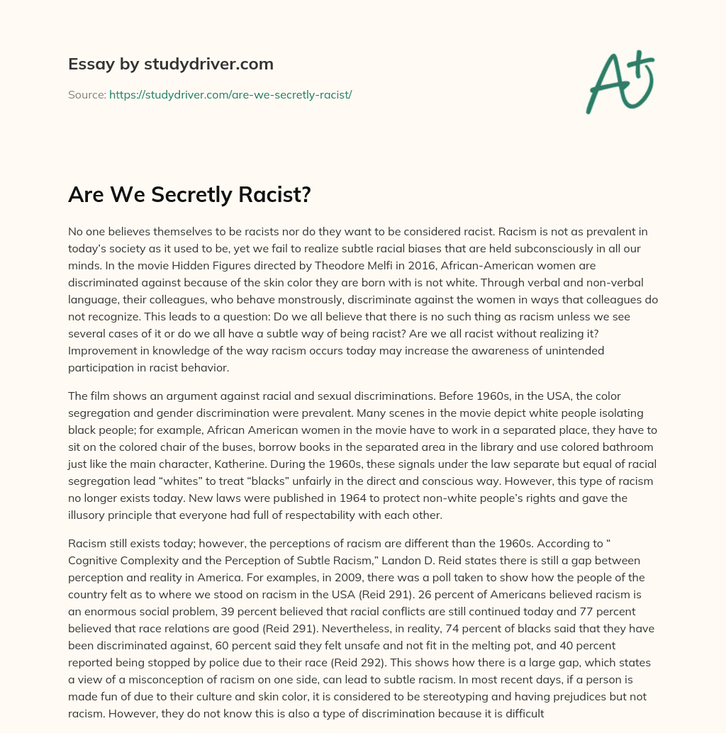 Are we Secretly Racist? essay