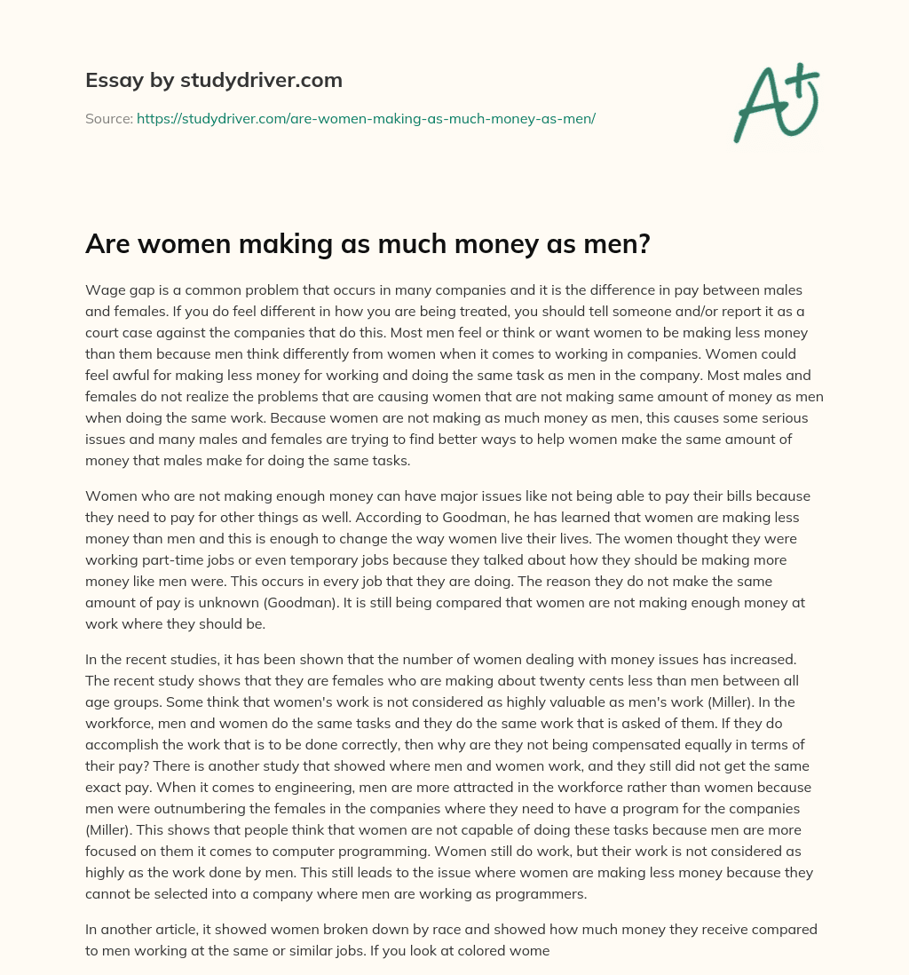 Are Women Making as Much Money as Men? essay