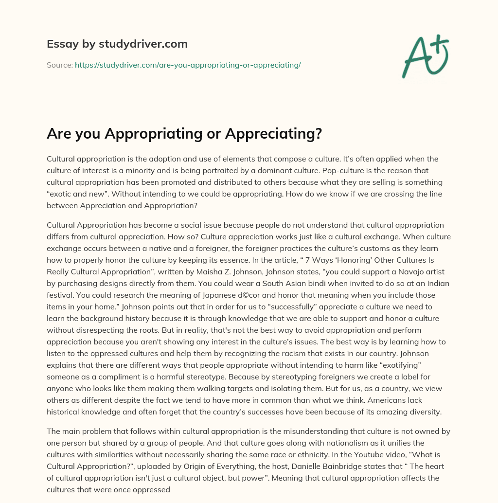 Are you Appropriating or Appreciating? essay