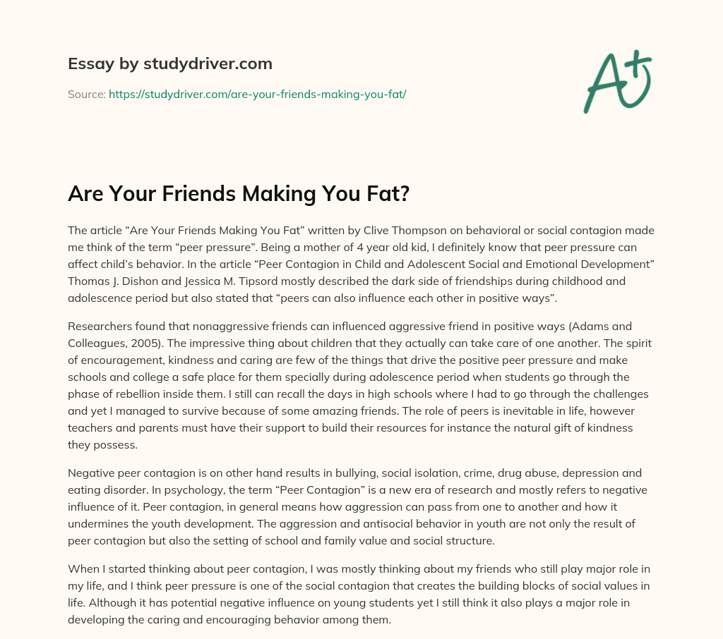 Are your Friends Making you Fat? essay