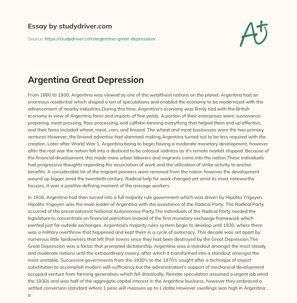 Argentina Great Depression essay