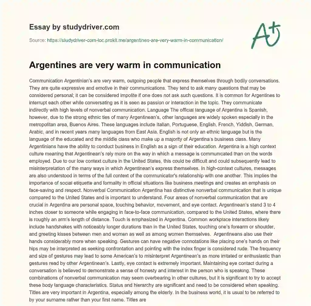Argentines are very Warm in Communication essay