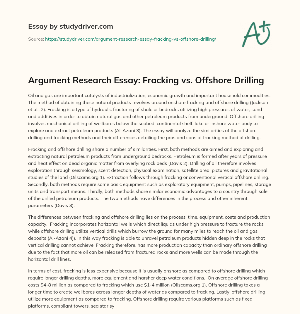 Argument Research Essay: Fracking Vs. Offshore Drilling essay