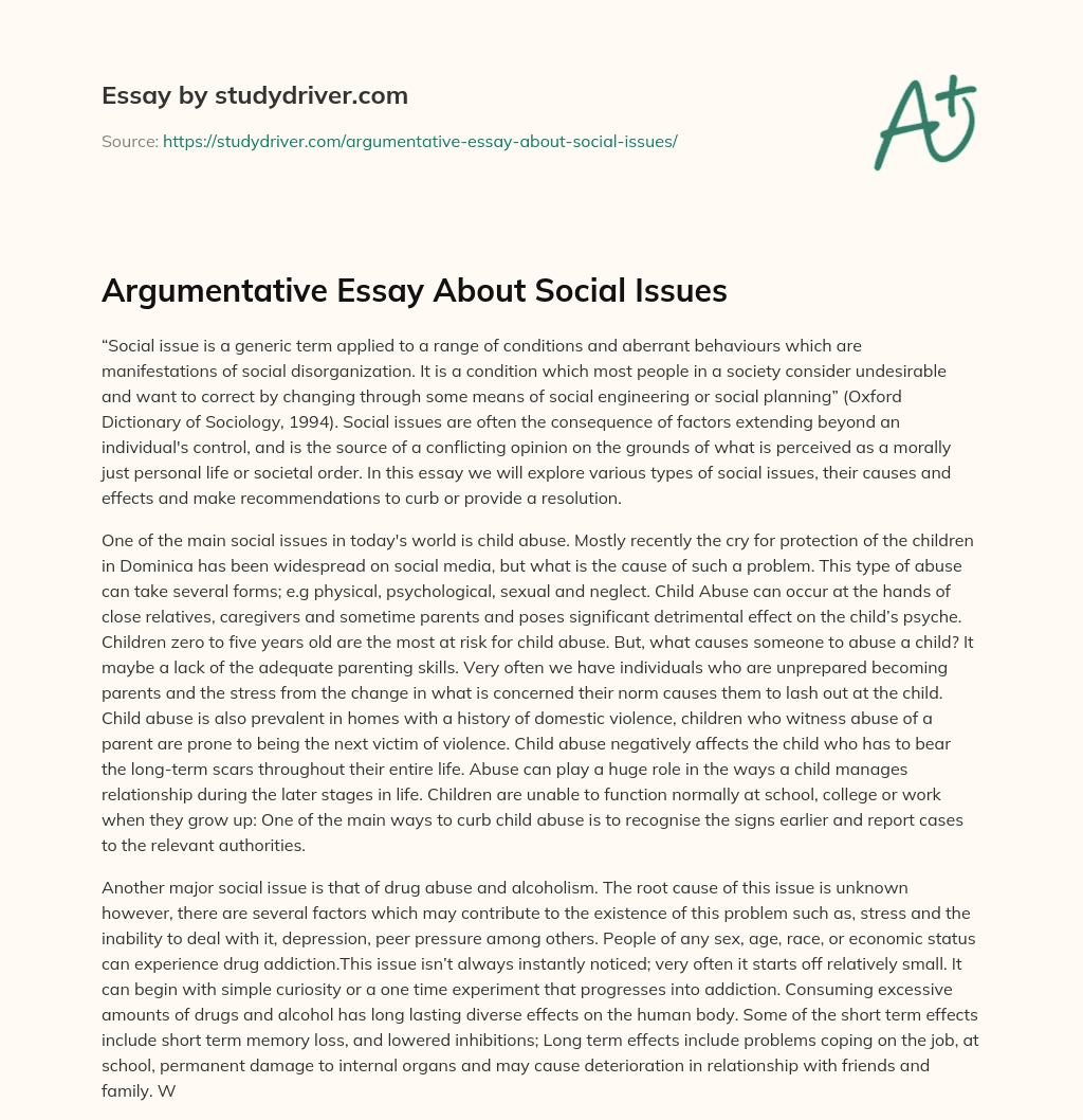 Argumentative Essay about Social Issues essay