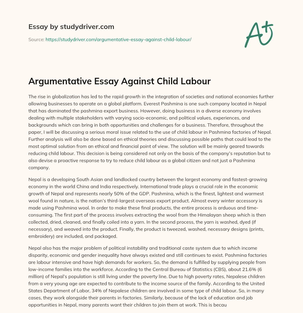 Argumentative Essay against Child Labour essay