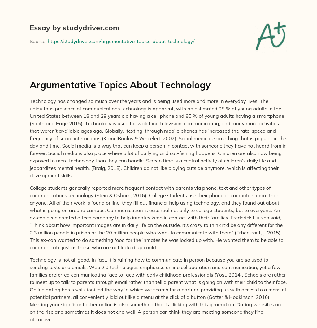 Argumentative Topics about Technology essay