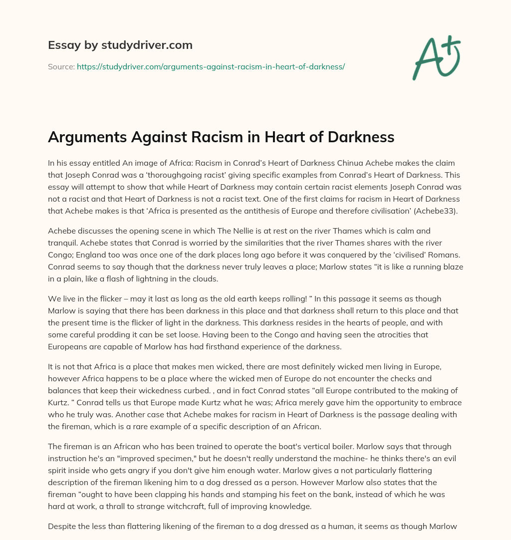 Arguments against Racism in Heart of Darkness essay