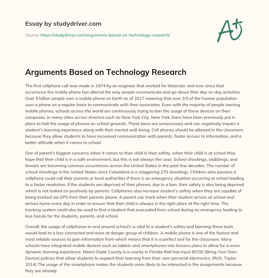 Arguments Based on Technology Research essay