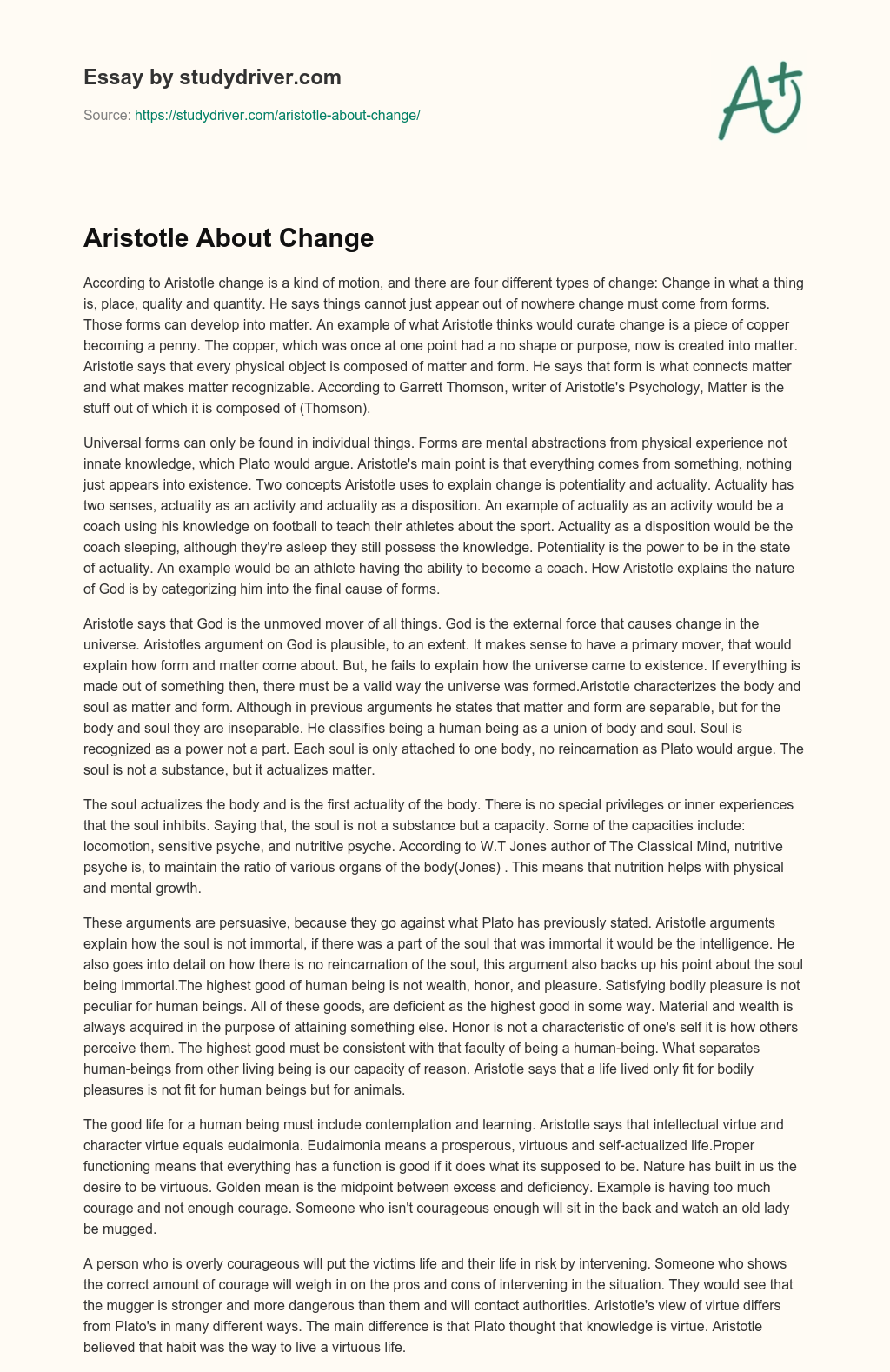 Aristotle about Change essay