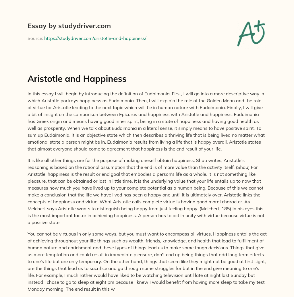 Aristotle and Happiness essay