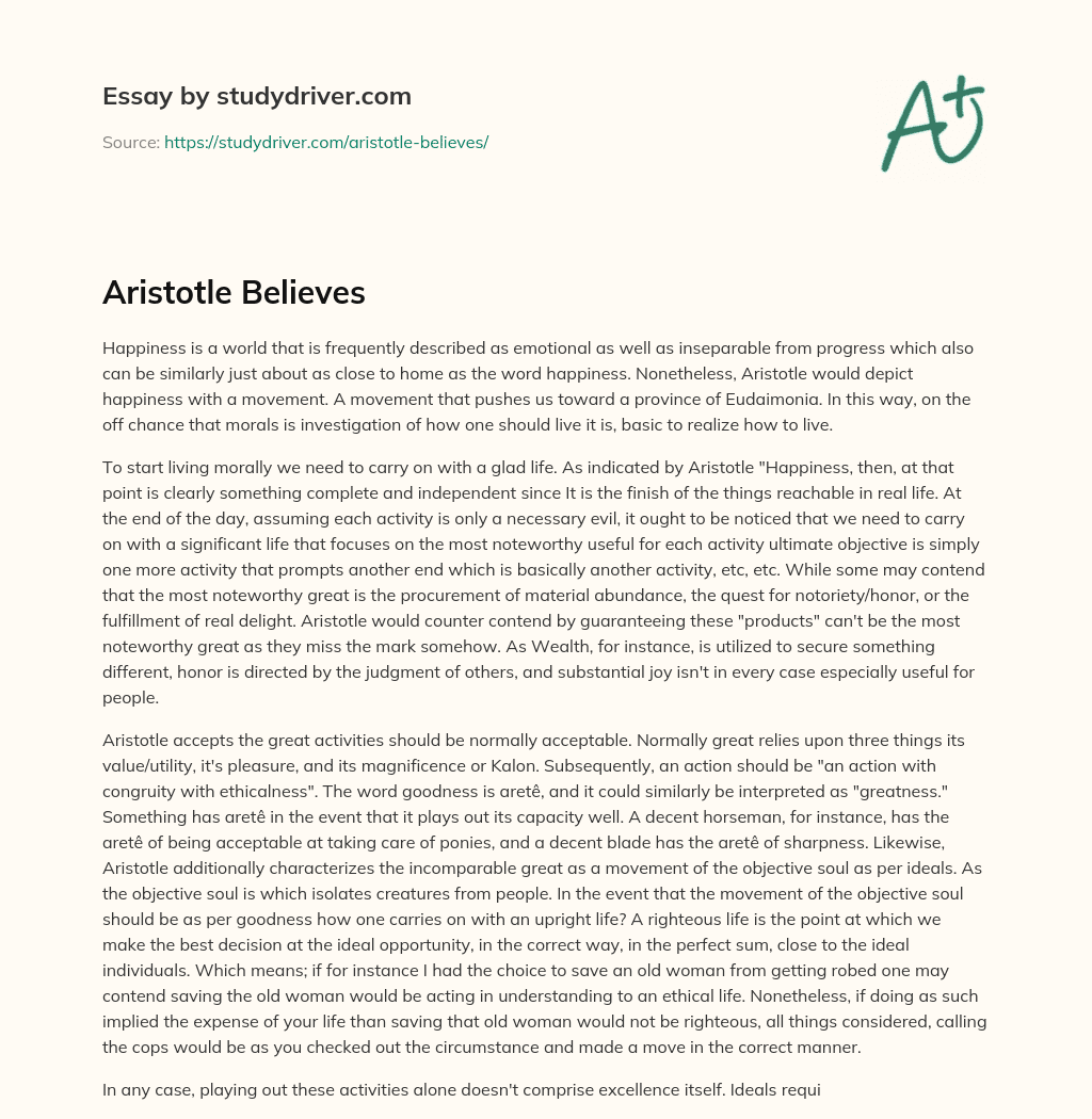 Aristotle Believes essay