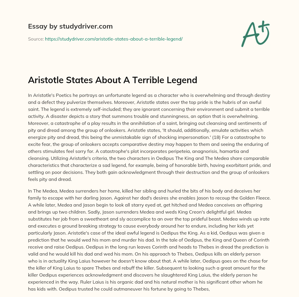 Aristotle States about a Terrible Legend essay
