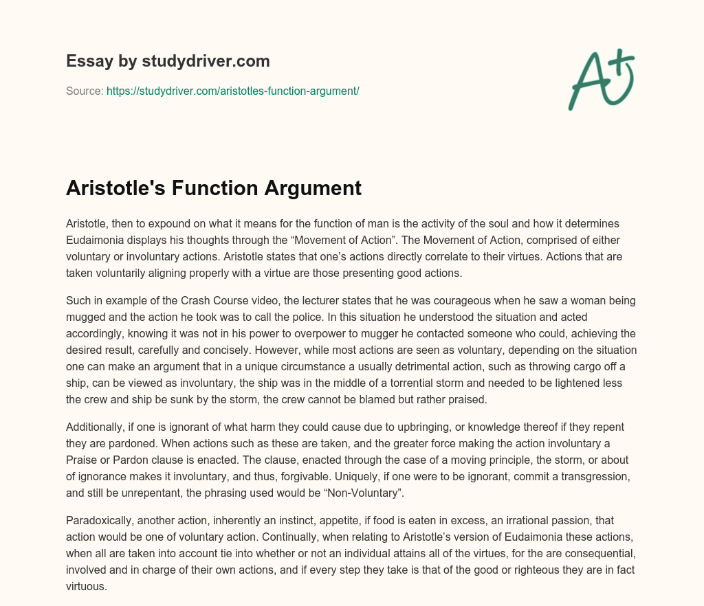 Aristotle’s Function Argument essay
