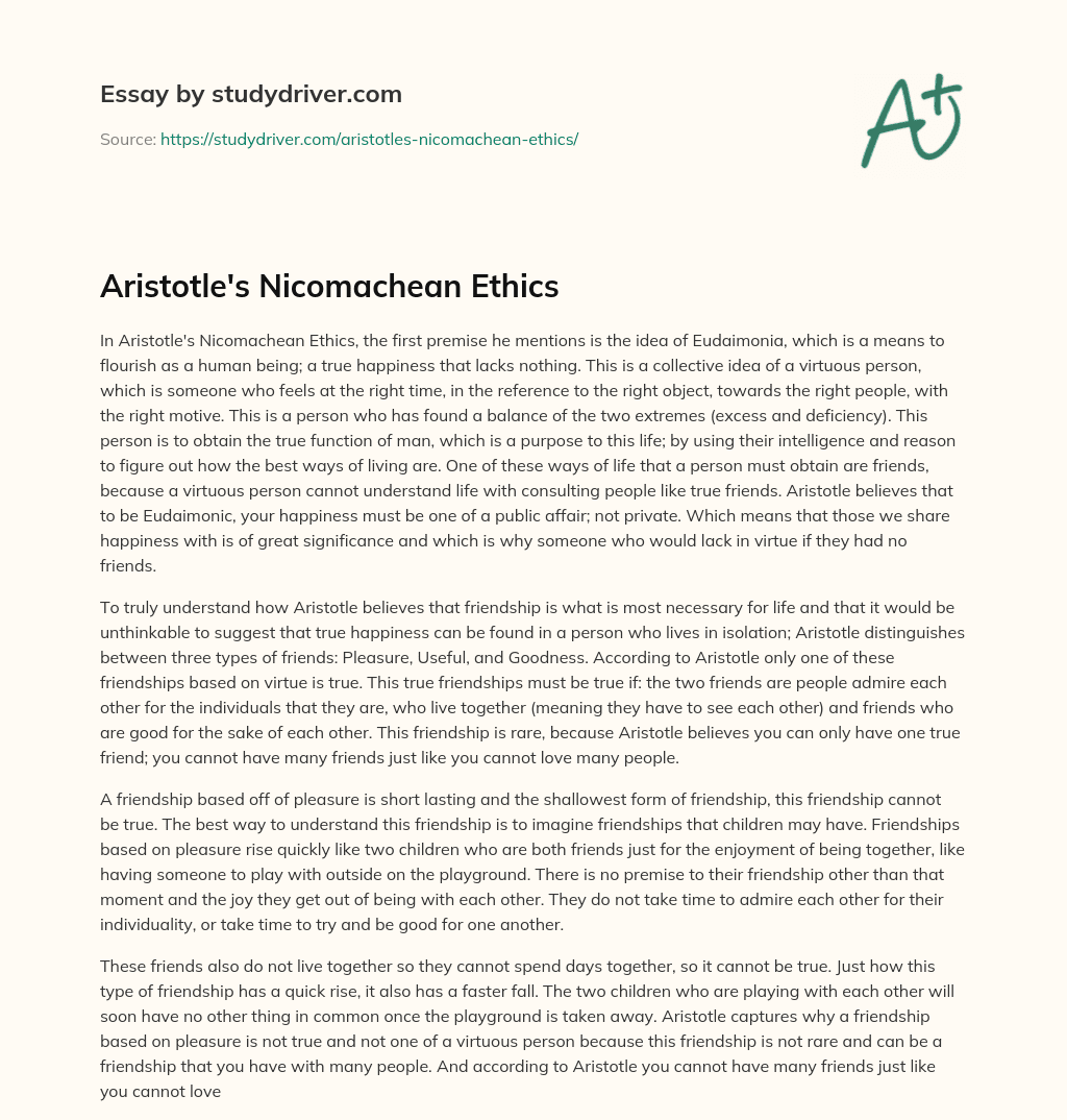 Aristotle’s Nicomachean Ethics essay