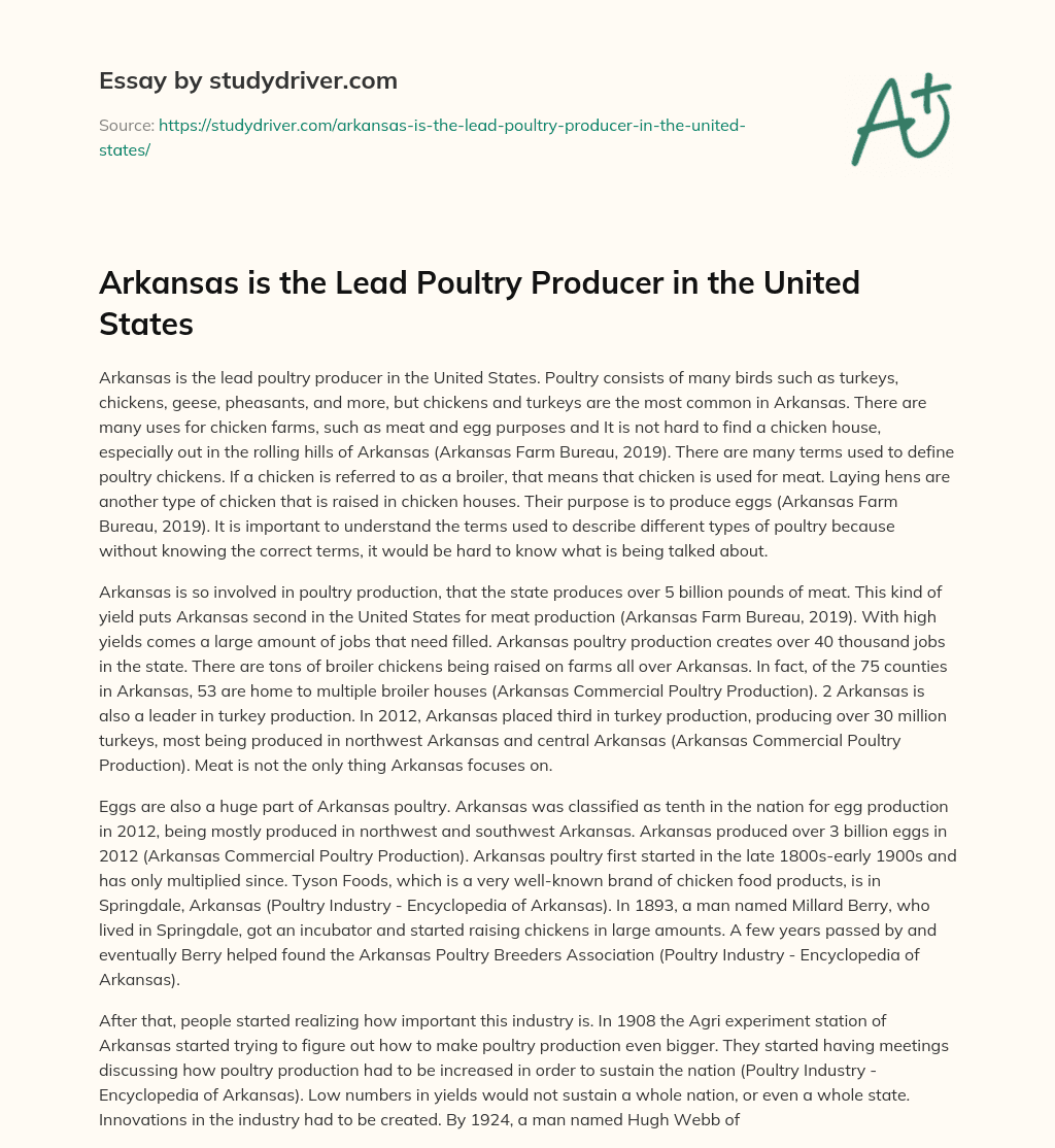 Arkansas is the Lead Poultry Producer in the United States essay