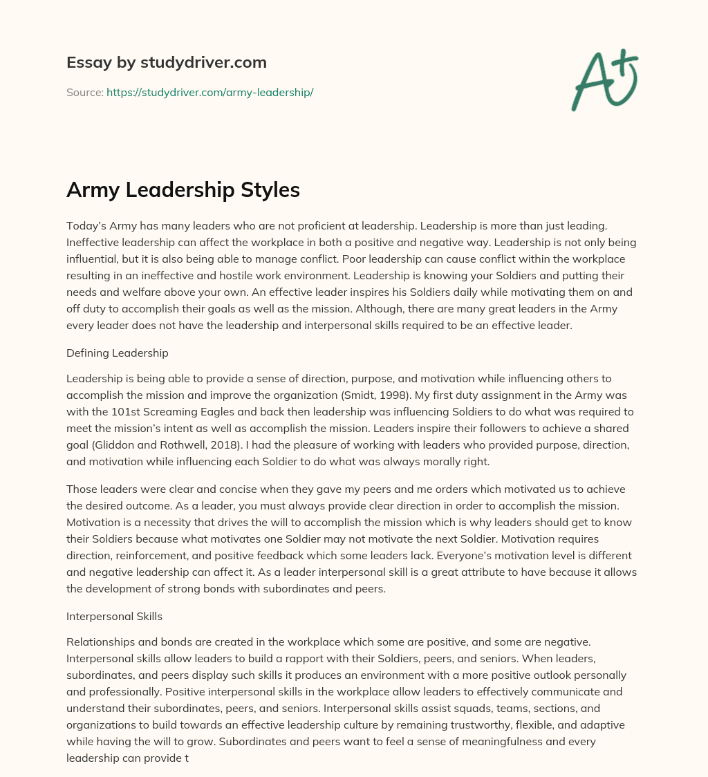 Army Leadership Styles essay