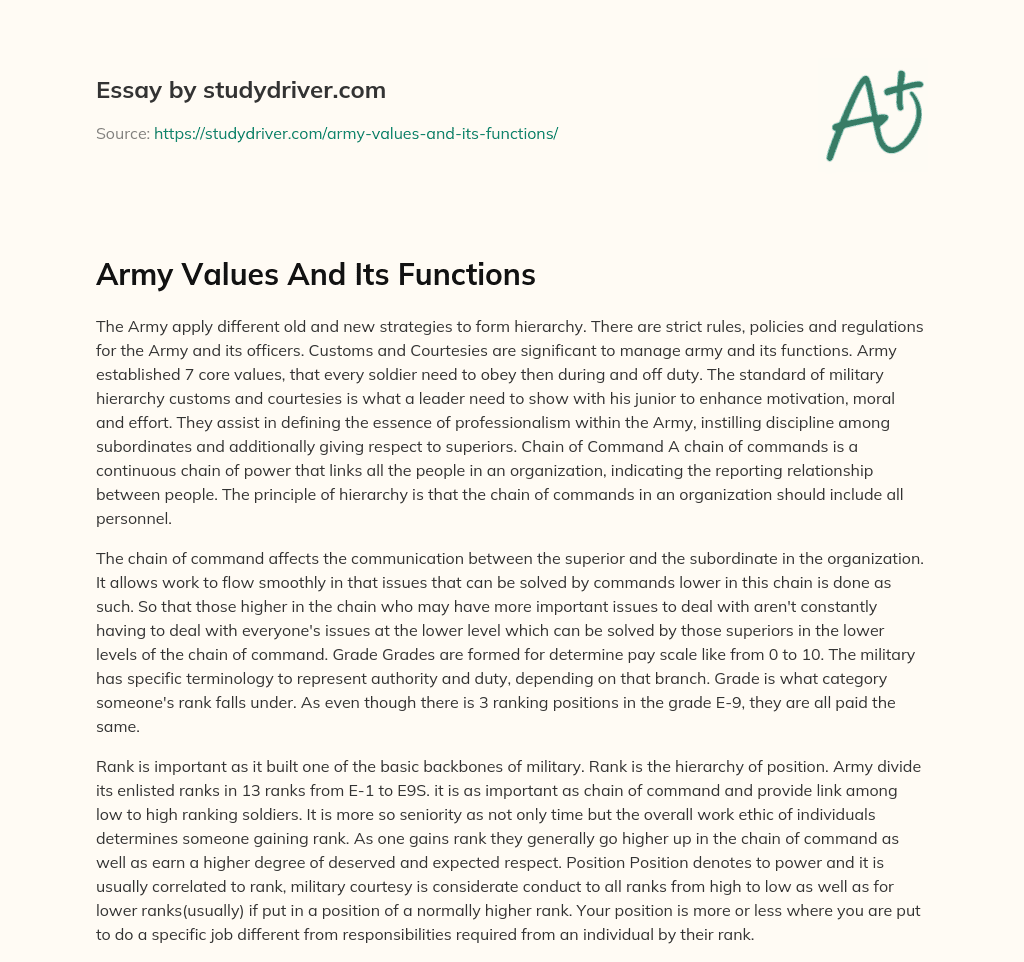 Army Values and its Functions essay