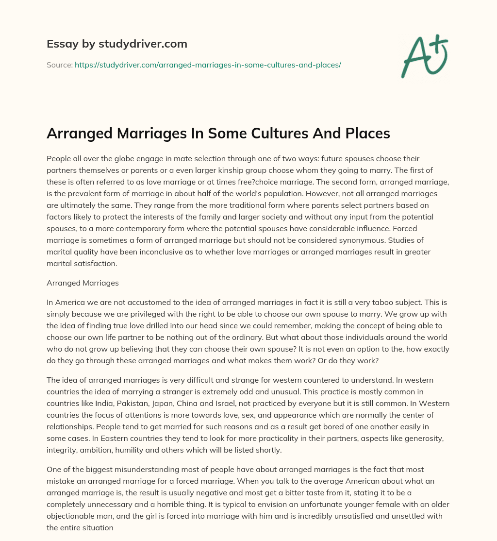 Arranged Marriages in some Cultures and Places essay