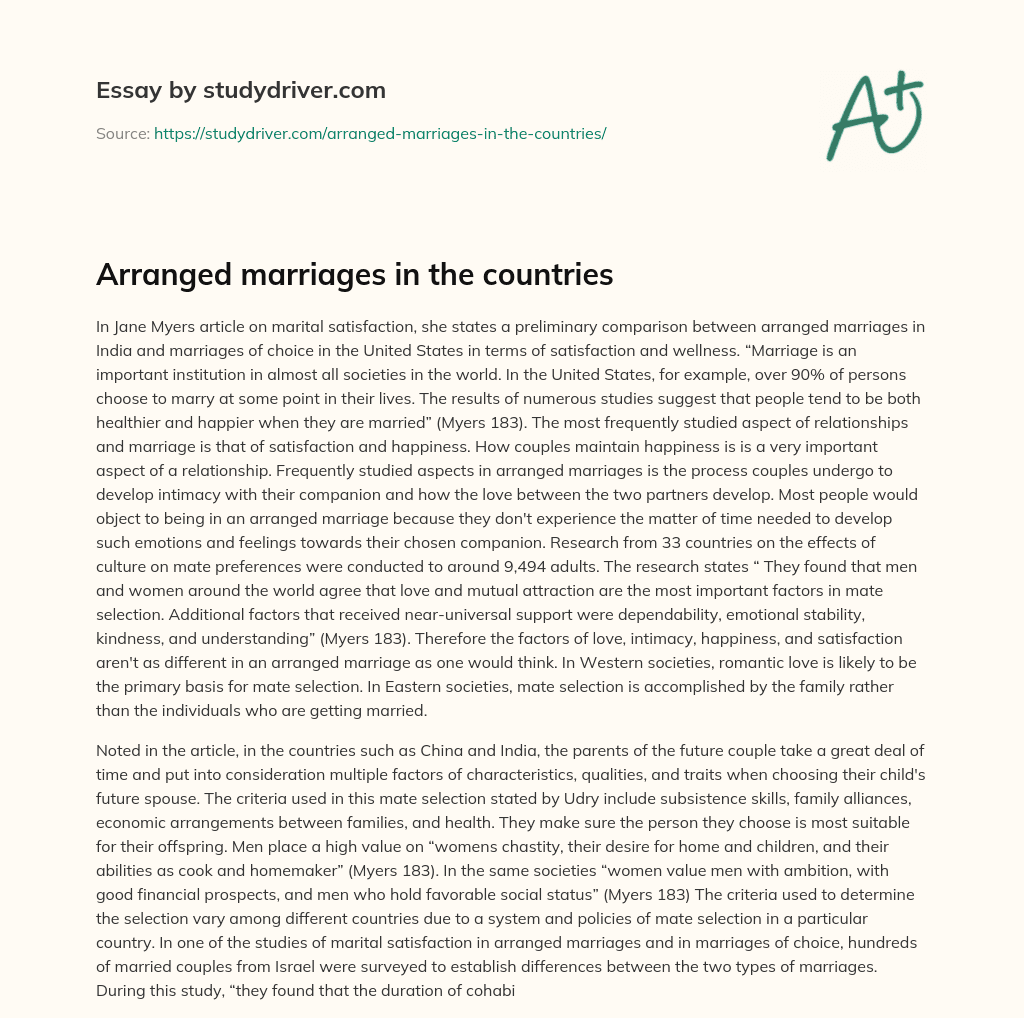 Arranged Marriages in the Countries essay